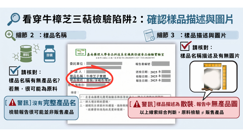 牛樟芝檢驗報告一定要仔細看樣品名稱、描述及商品圖片